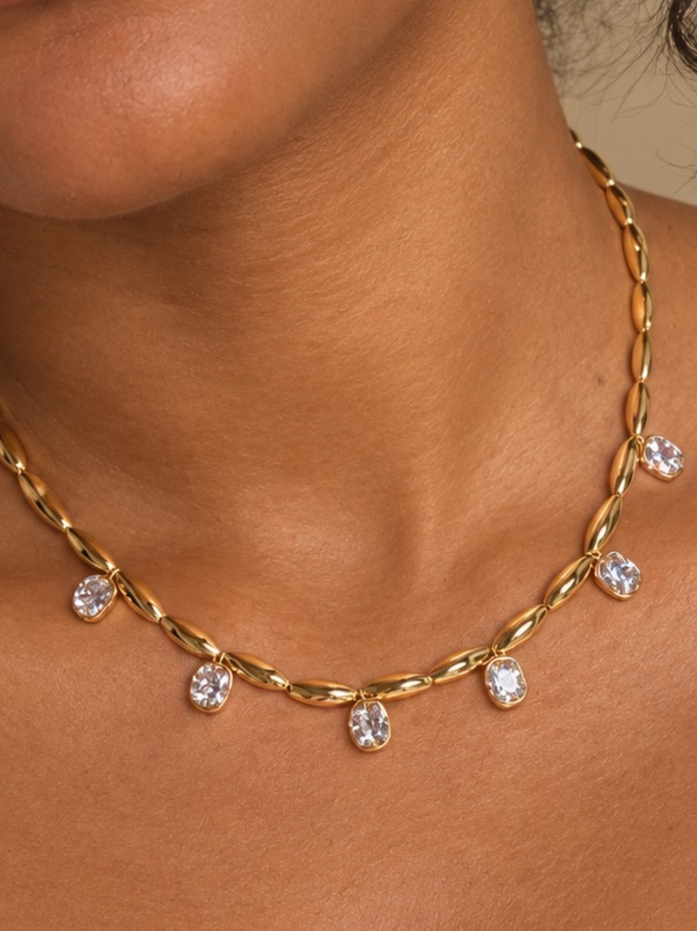 Anthropologie Crystal Halo Necklace with Clear Drop Stones